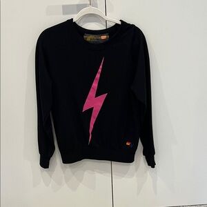 Aviator Nation Black Crewneck with Pink Lightning Bolt